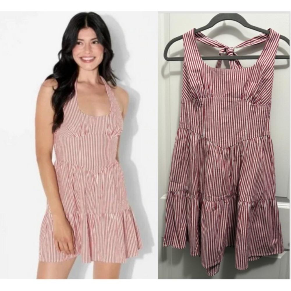 Wild‎ Fable Women's Small Red White Stripe Halter Dress NWT Tiered A-Line Mini